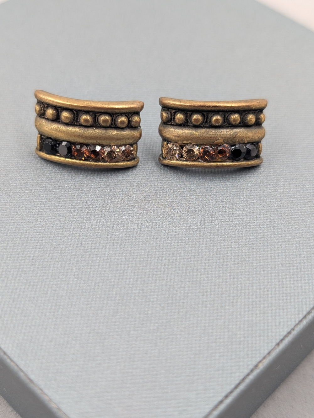 Chico's Antique Gold-Tone Stud Earrings with Brown and Black Crystals